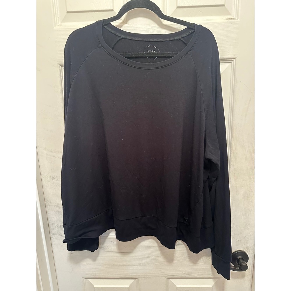 Cozy Earth Bamboo Pullover Sweatshirt Black Crew Neck Raglan Long Sleeve 3XL